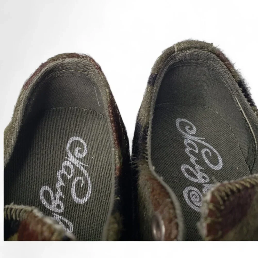 naughty monkey Camouflage Pony Hair Slip-On Sneakers in Green, Brown, Black